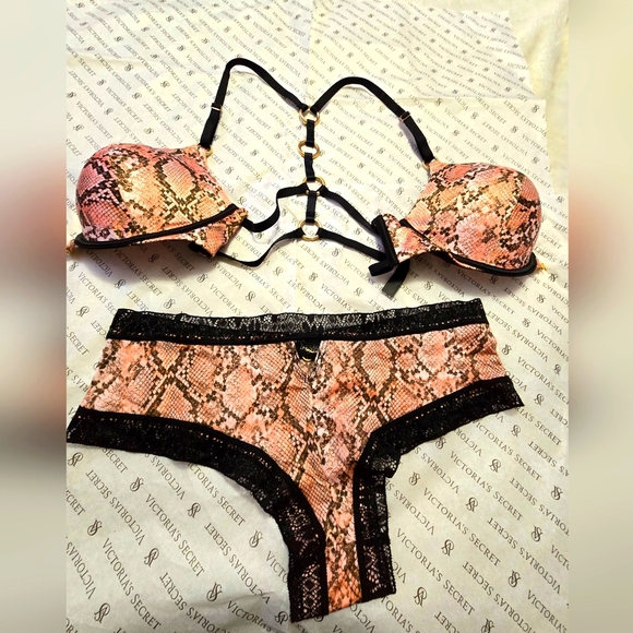 💖VICTORIA SECRET VerySexy RcerbckPushUP Set. Snake Skin Size:Bra-36B P-M - Picture 2 of 4